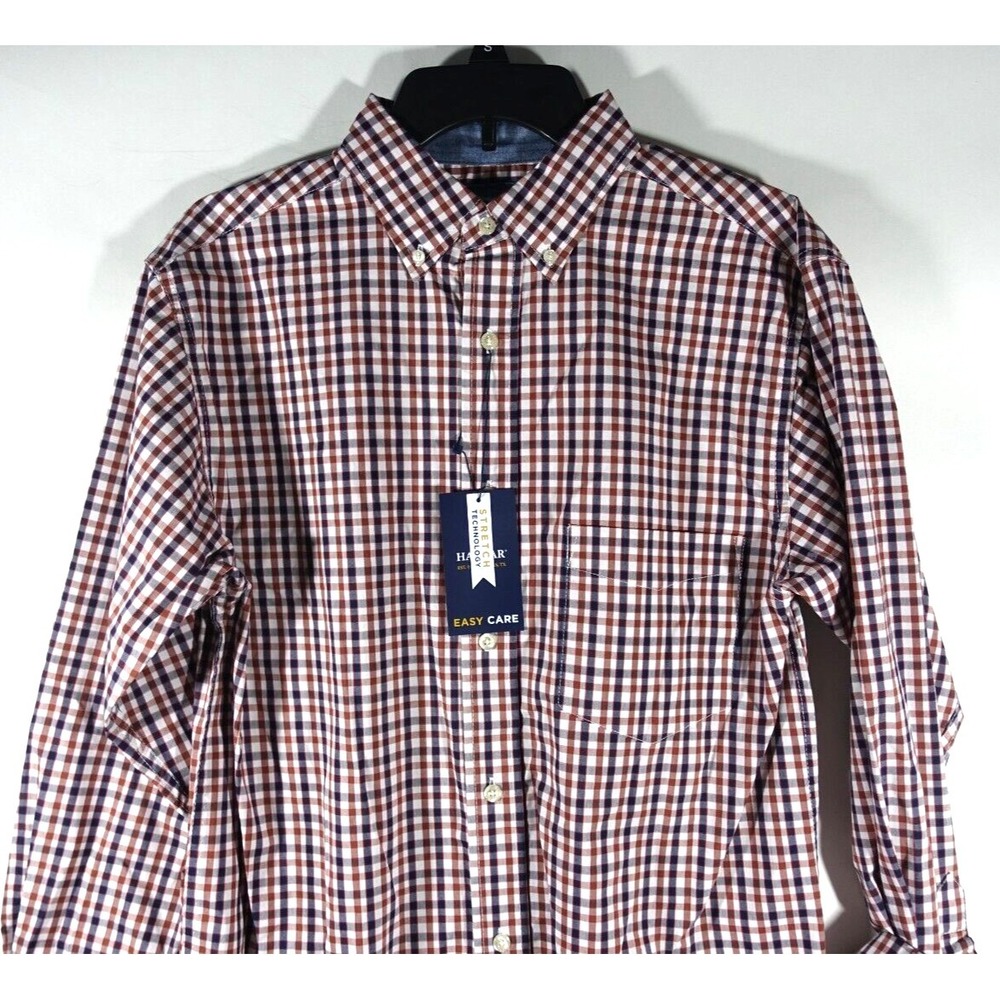 Haggar Casual Shirt Men Small Easy Care Stretch Technology Comfort Fabric Plaid